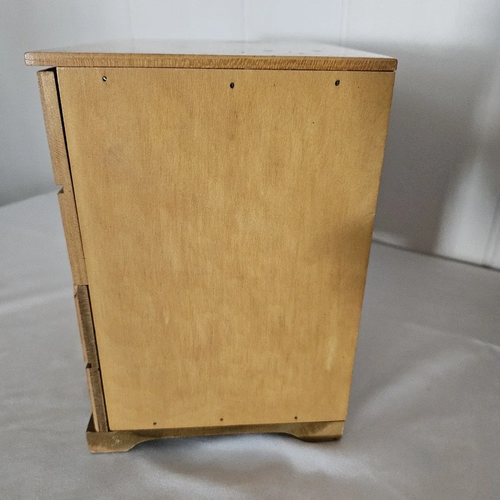 Vintage Mini Dresser Chest Drawers Jewelry Box Maple Brass Doll Furniture